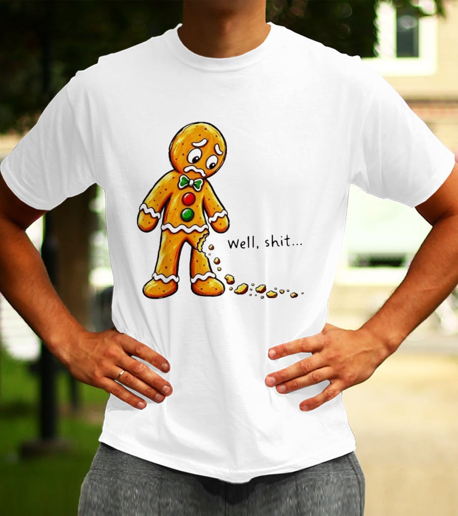Gingerbread Man Well Shit Broken Cookie Bow Tie Colorful Buttons T-Shirt
