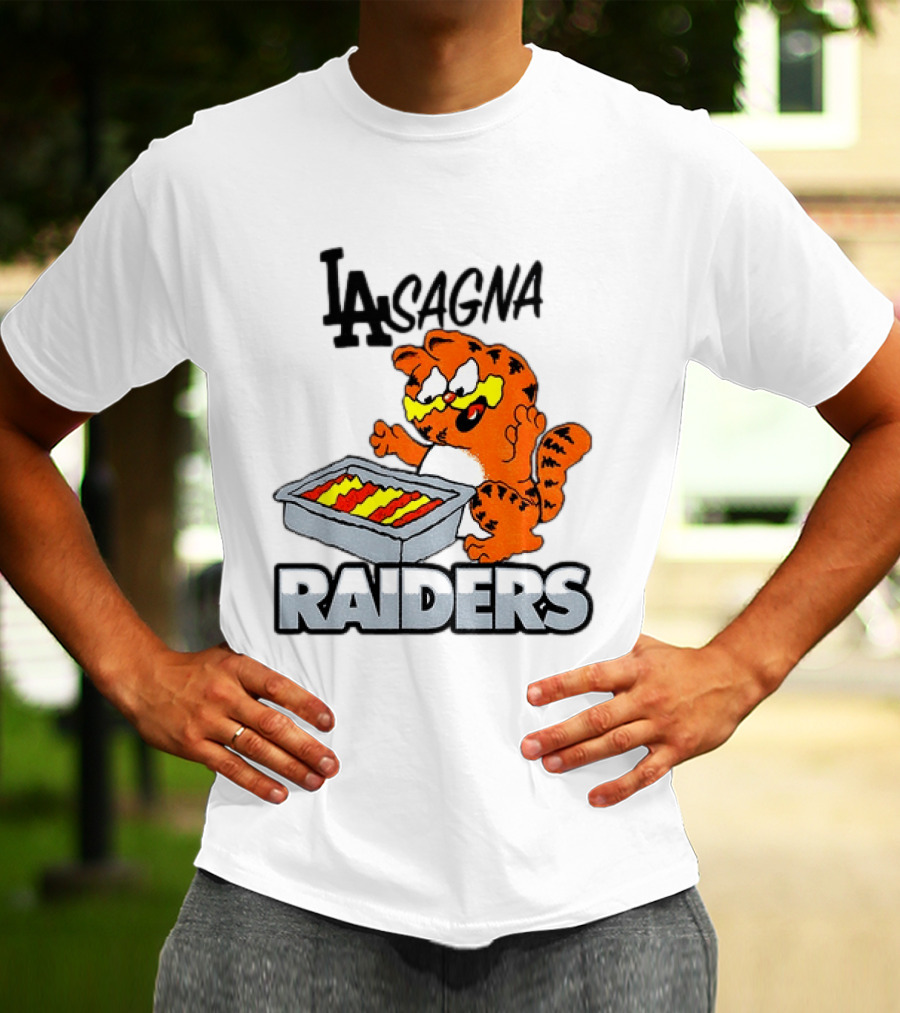LA Lasagna Raiders Orange Cat Eating Lasagna Sports Rivalry T-Shirt
