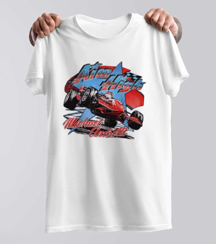 Michael Andretti Aim High Racing Car Art With Checkered Flag T-Shirt