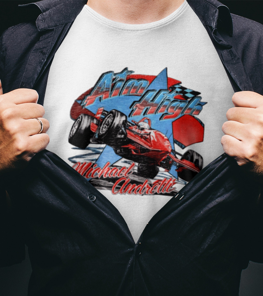 Michael Andretti Aim High Racing Car Art With Checkered Flag T-Shirt