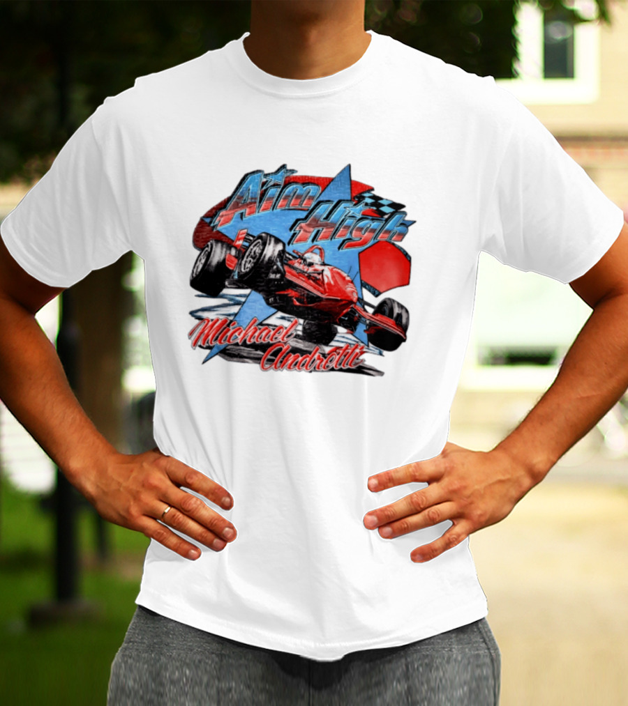 Michael Andretti Aim High Racing Car Art With Checkered Flag T-Shirt