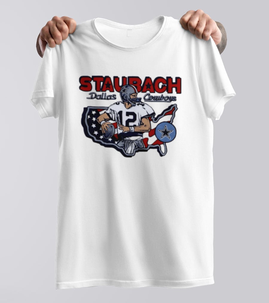 Staubach Dallas Cowboys 12 USA Star Football Legend T-Shirt