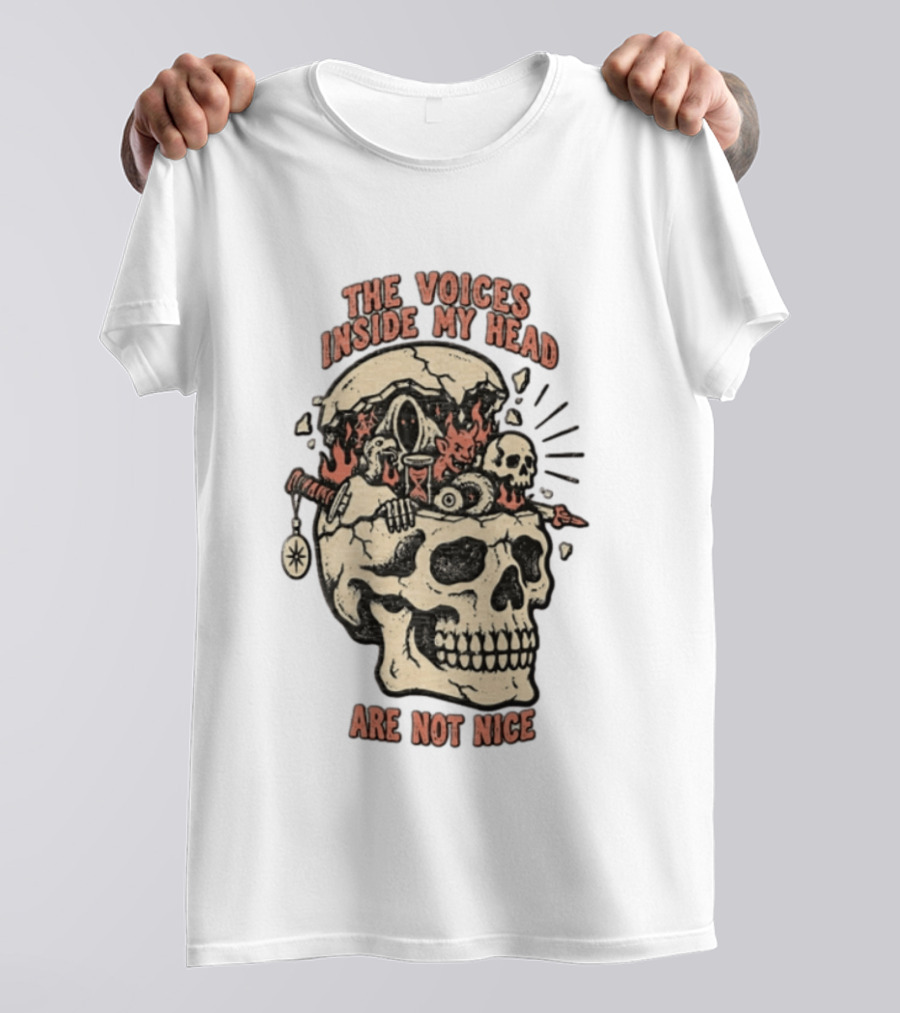 The Voices Inside My Head Are Not Nice Cracked Skull Demon Hourglass Sword T-Shirt