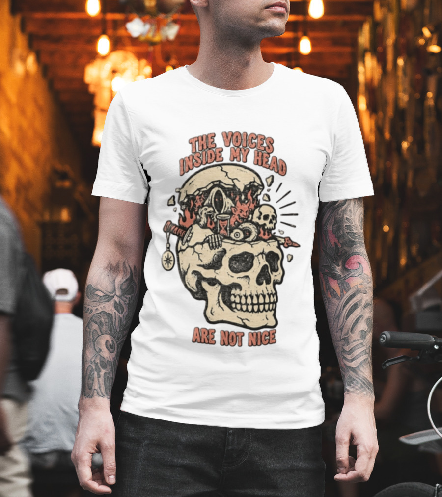 The Voices Inside My Head Are Not Nice Cracked Skull Demon Hourglass Sword T-Shirt