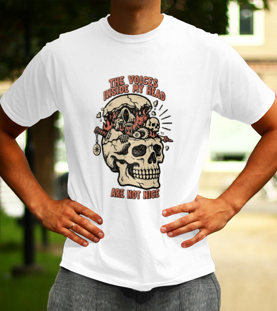 The Voices Inside My Head Are Not Nice Cracked Skull Demon Hourglass Sword T-Shirt