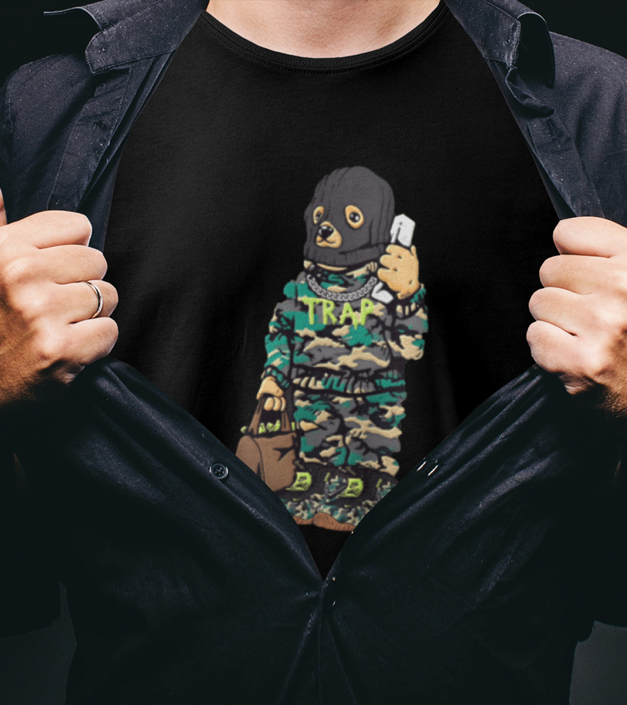 Bear Balaclava Camouflage Trap Outfit With Phone And Bag T-Shirt