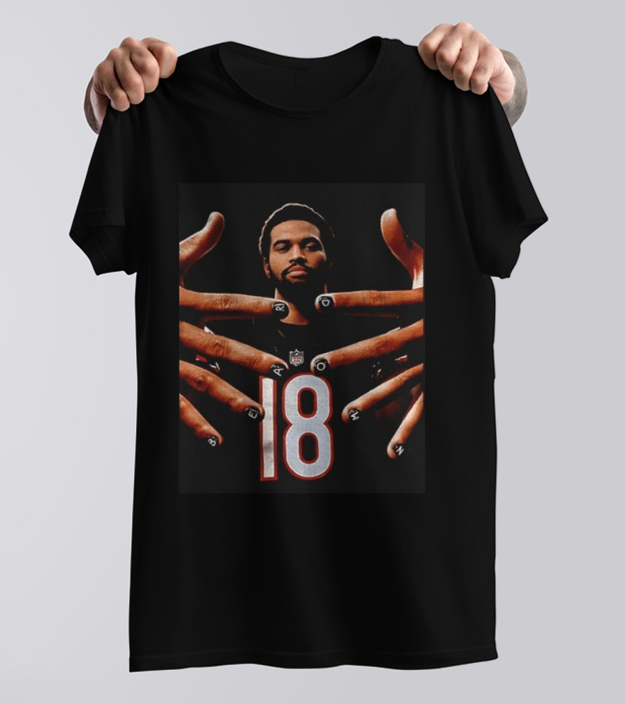 Sure, Here's A Revised Title: Caleb Williams Bear Down Black 18 Football Nails T-Shirt