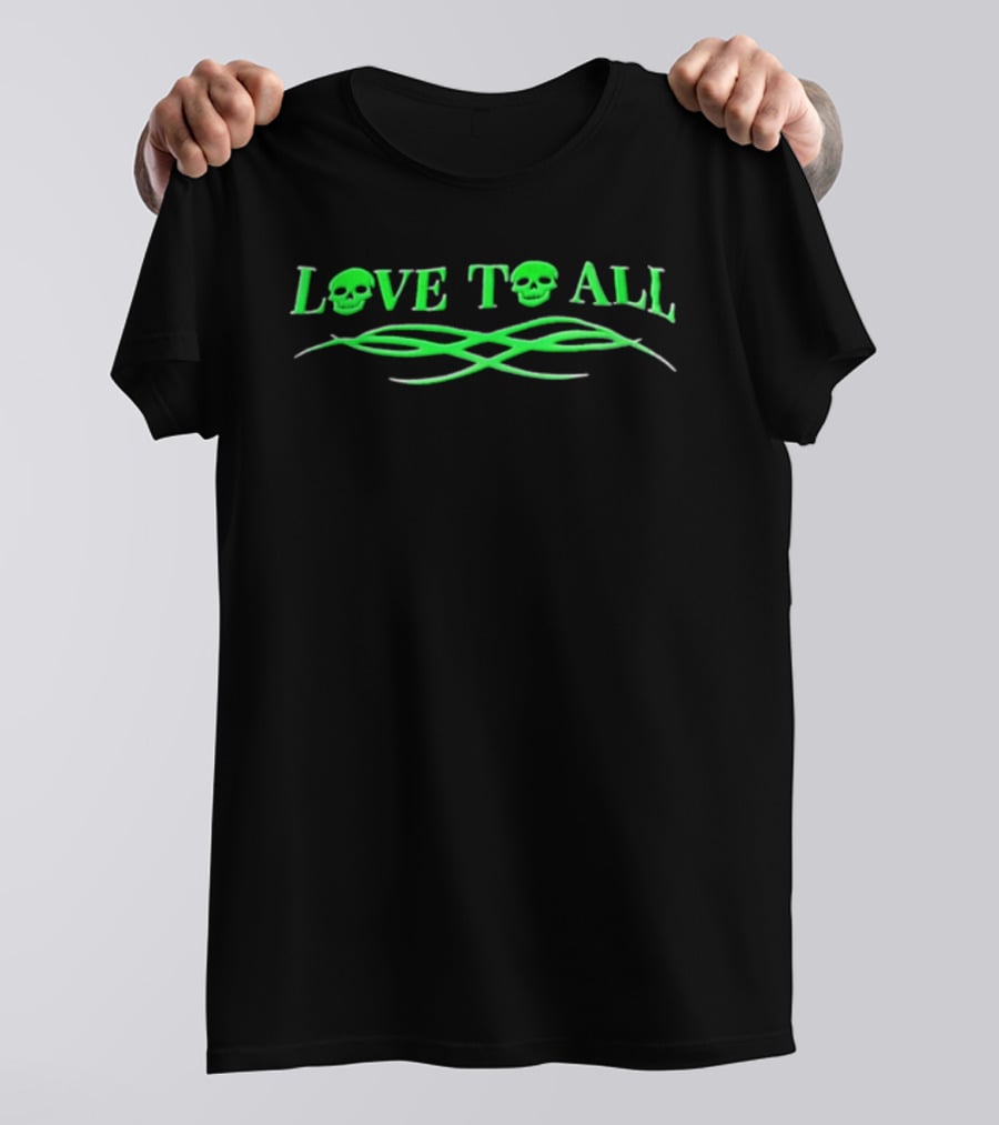Love TO ALL Green Skulls Tribal Line Vibrant Neon Aesthetic T-Shirt