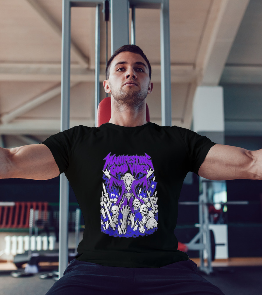 Manifesting Good Vibes Necromancer Skeleton Wizard T-Shirt