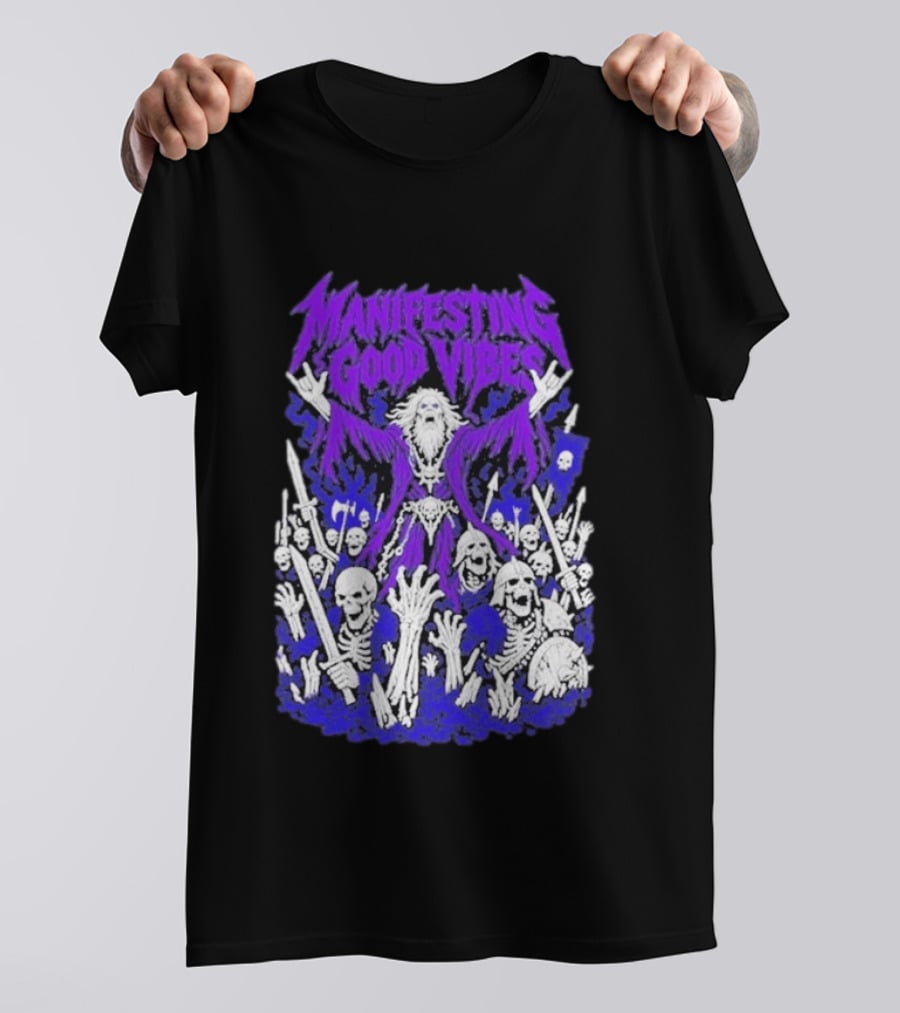 Manifesting Good Vibes Necromancer Skeleton Wizard T-Shirt