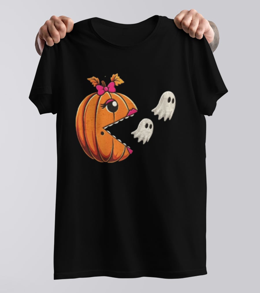 Ms Pac Man Pumpkin Shape Halloween Ghosts T-Shirt