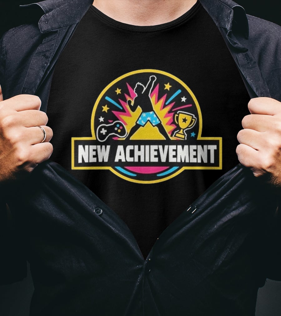 New Achievement Video Game Trophy Gamer Controller Stars Celebration T-Shirt