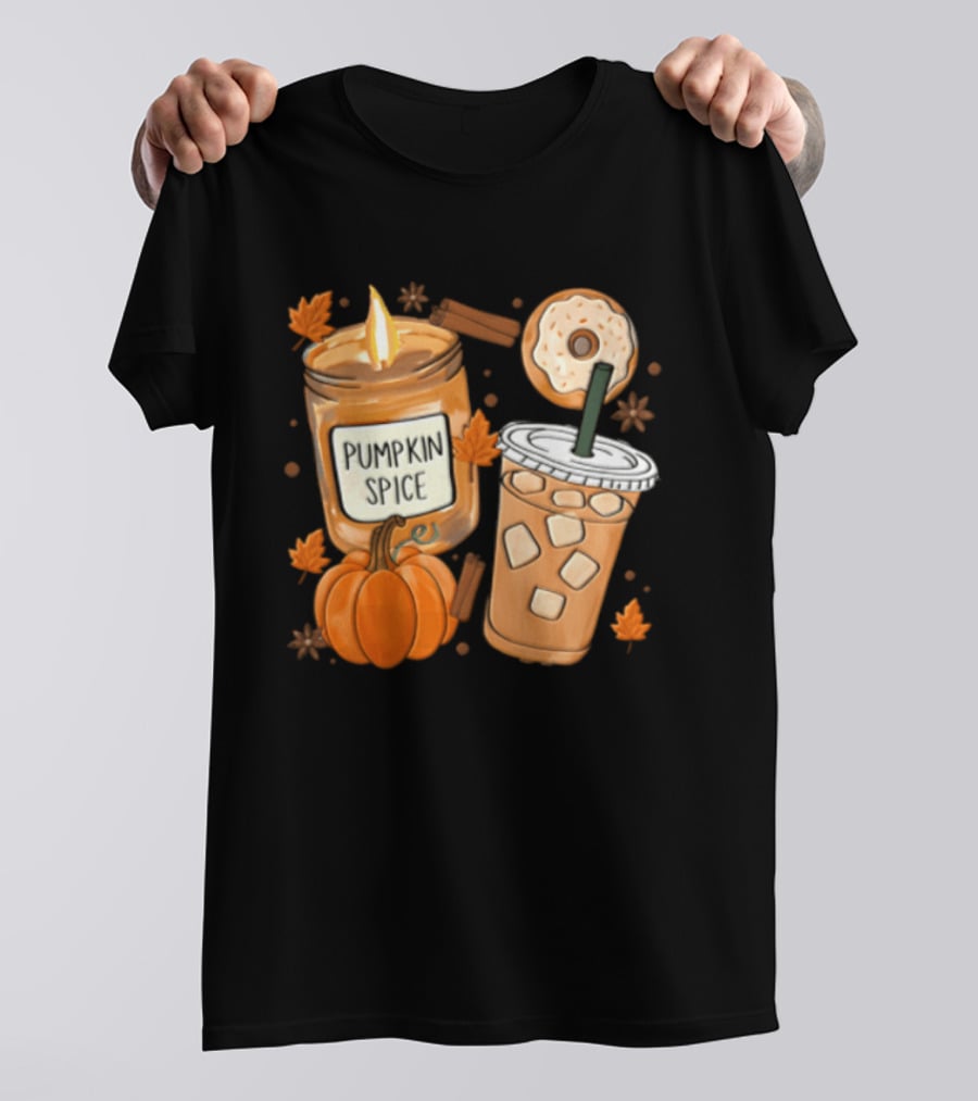 Pumpkin Spice Candle Iced Coffee Donut Autumn Aesthetic T-Shirt