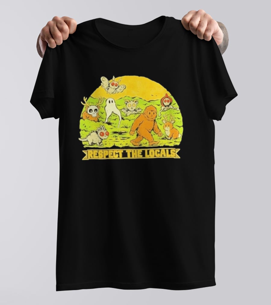 Respect The Locals Halloween Creatures Bigfoot Ghost Owl Mothman Cryptids T-Shirt