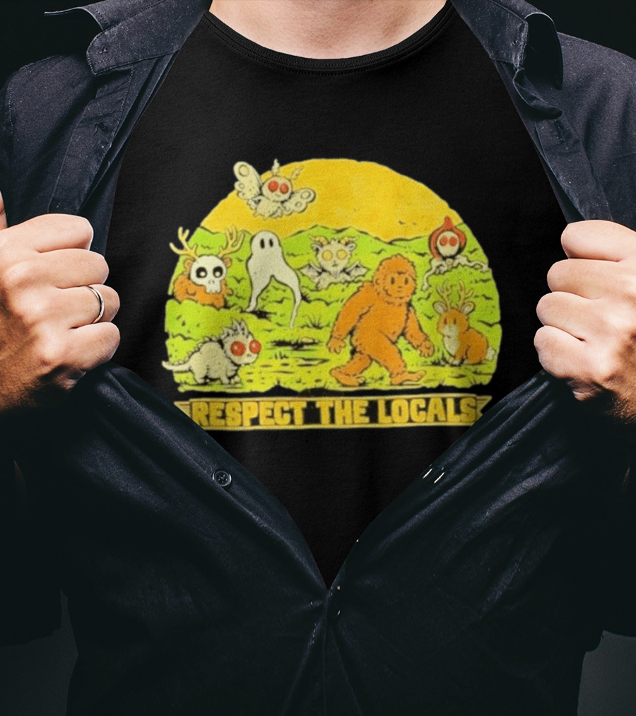 Respect The Locals Halloween Creatures Bigfoot Ghost Owl Mothman Cryptids T-Shirt