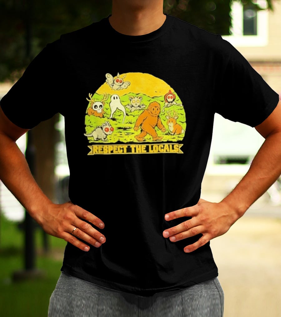 Respect The Locals Halloween Creatures Bigfoot Ghost Owl Mothman Cryptids T-Shirt