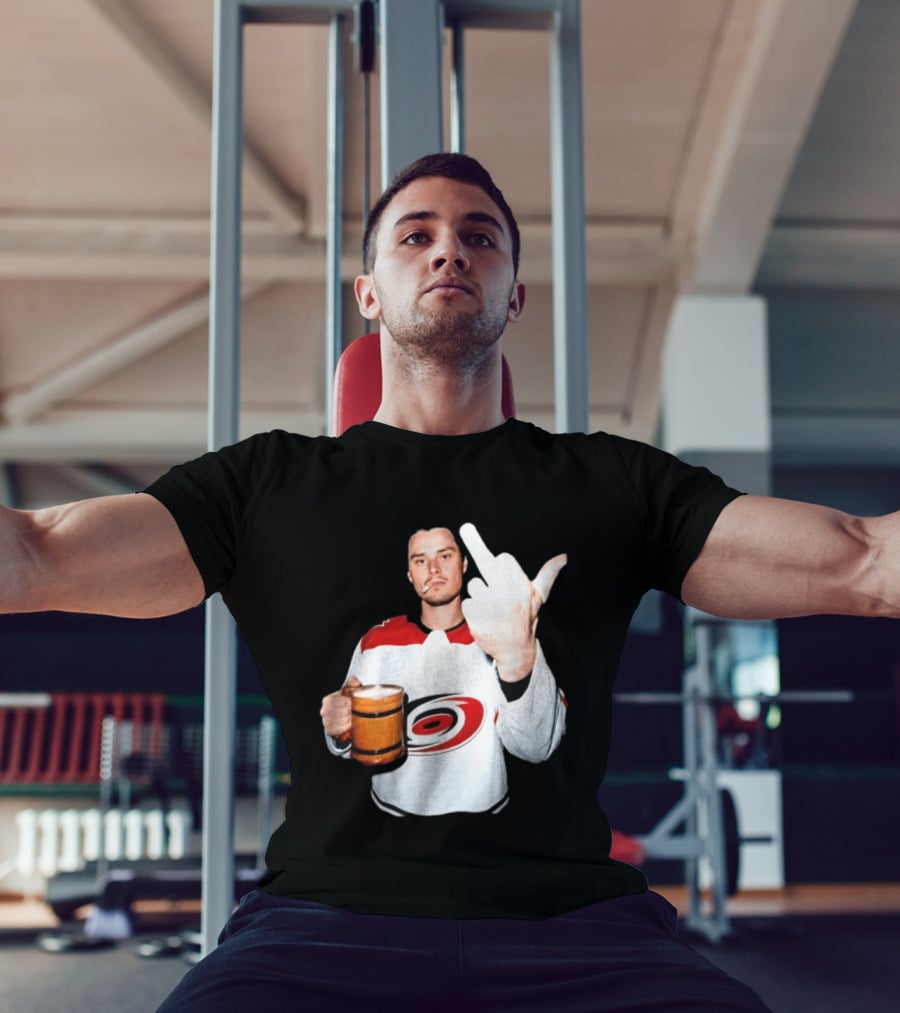 Sebastian Aho Carolina Hurricanes Wooden Beer Middle Finger Gesture T-Shirt