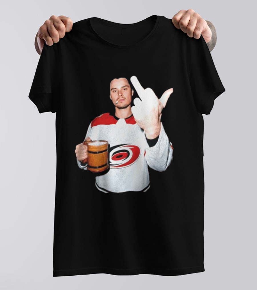 Sebastian Aho Carolina Hurricanes Wooden Beer Middle Finger Gesture T-Shirt