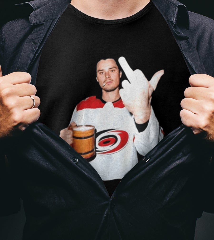 Sebastian Aho Carolina Hurricanes Wooden Beer Middle Finger Gesture T-Shirt
