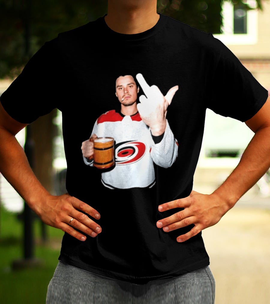 Sebastian Aho Carolina Hurricanes Wooden Beer Middle Finger Gesture T-Shirt