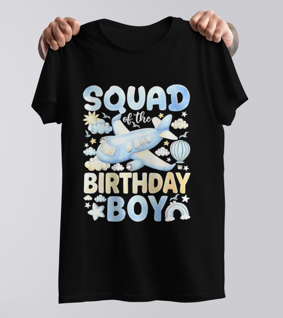Squad Of The Birthday Boy Airplane Cloud Adventure With Stars And Balloons T-Shirt