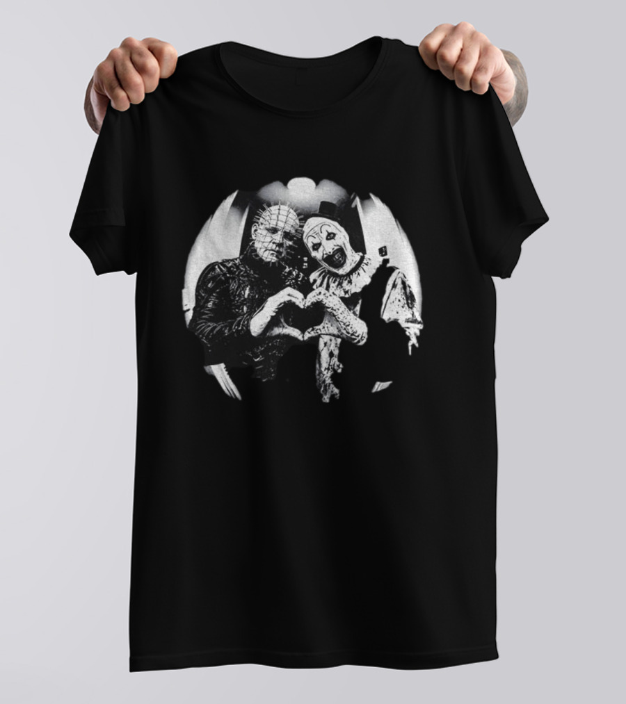 Terrifier Clown Heart Gesture With Pinhead T-Shirt