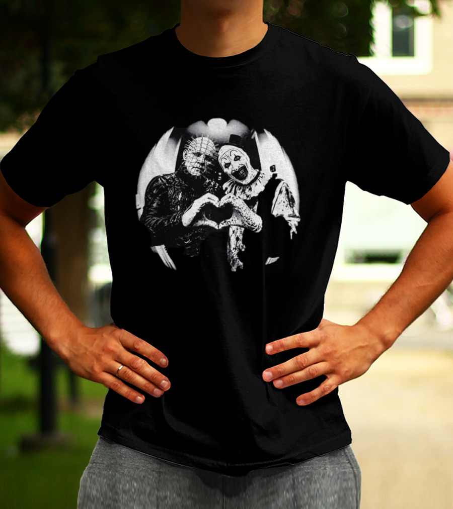 Terrifier Clown Heart Gesture With Pinhead T-Shirt