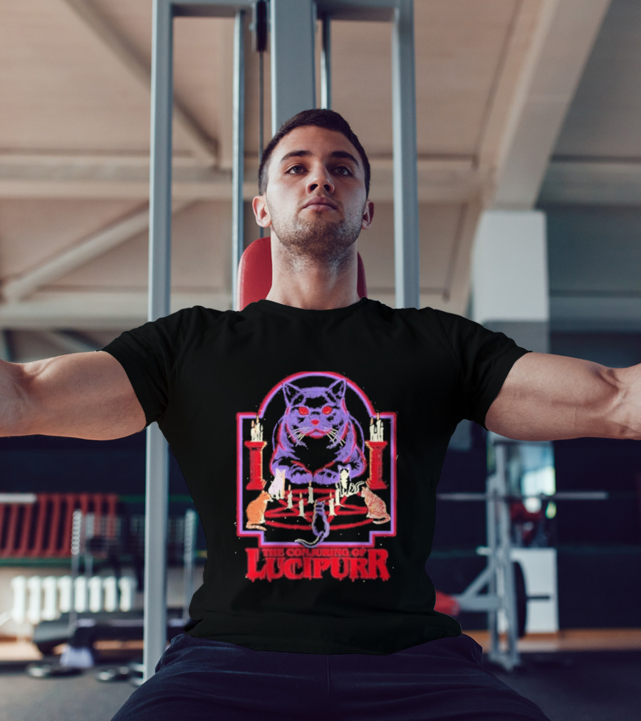 The Conjuring Of Lucipurr Cat Candle Pentagram Ritual T-Shirt