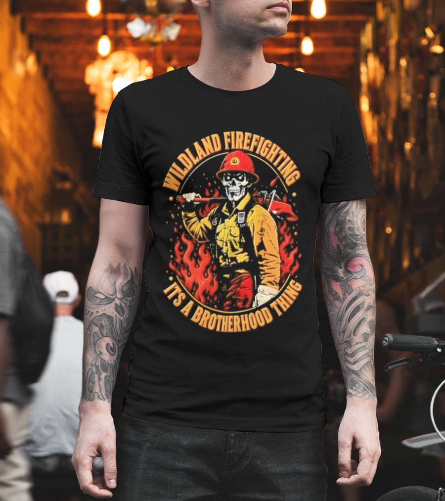 Wildland Firefighting Brotherhood Flames And Tools T-Shirt