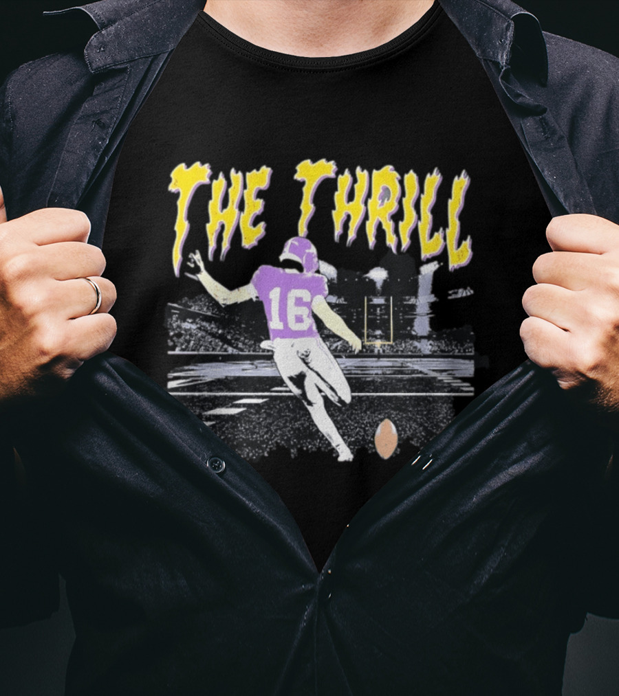 Will Reichard The Thrill 16 Minnesota Vikings Distressed Football T-Shirt