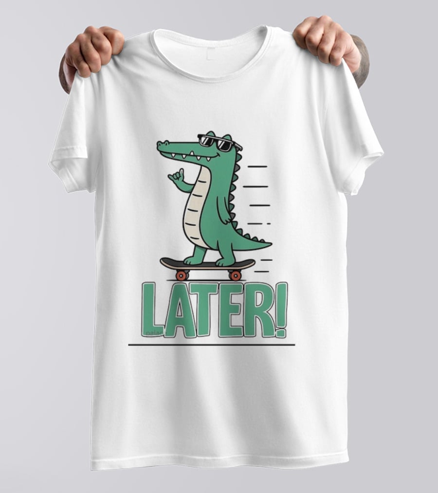 Alligator Skating Later Skateboarding Sunglasses Cool Fun T-Shirt