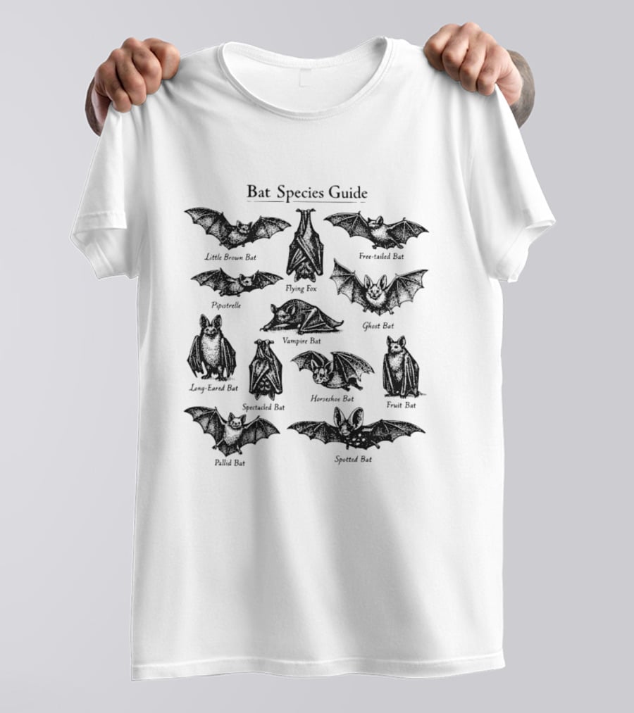 Bat Species Guide Little Brown Ghost Vampire Horseshoe Wildlife Zoology T-Shirt