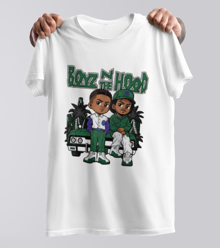 Boyz N The Hood Cartoon Boys Green Car Palm Trees T-Shirt