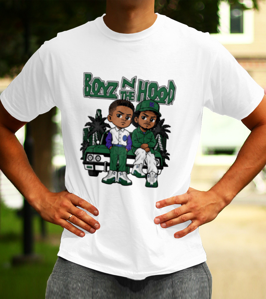 Boyz N The Hood Cartoon Boys Green Car Palm Trees T-Shirt