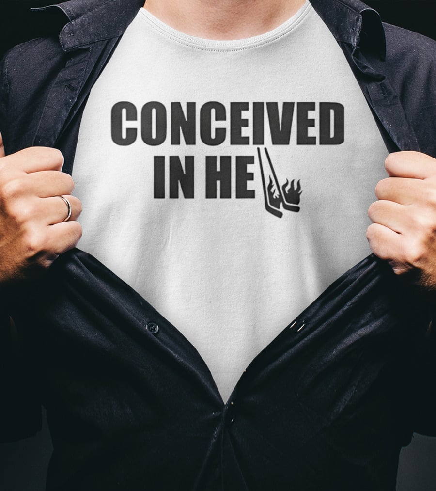 Conceived In Hell Hockey Sticks Flames T-Shirt