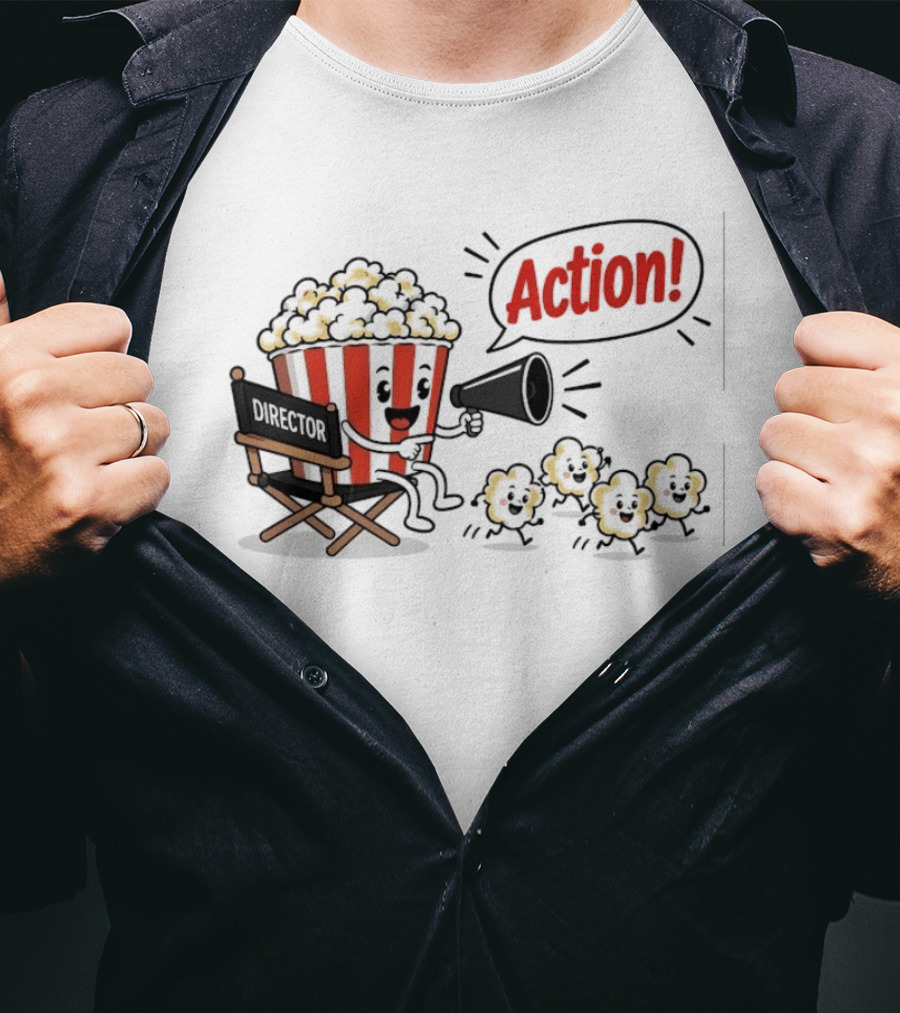 Director Popcorn Calling Action Movie Night Chair Megaphone T-Shirt