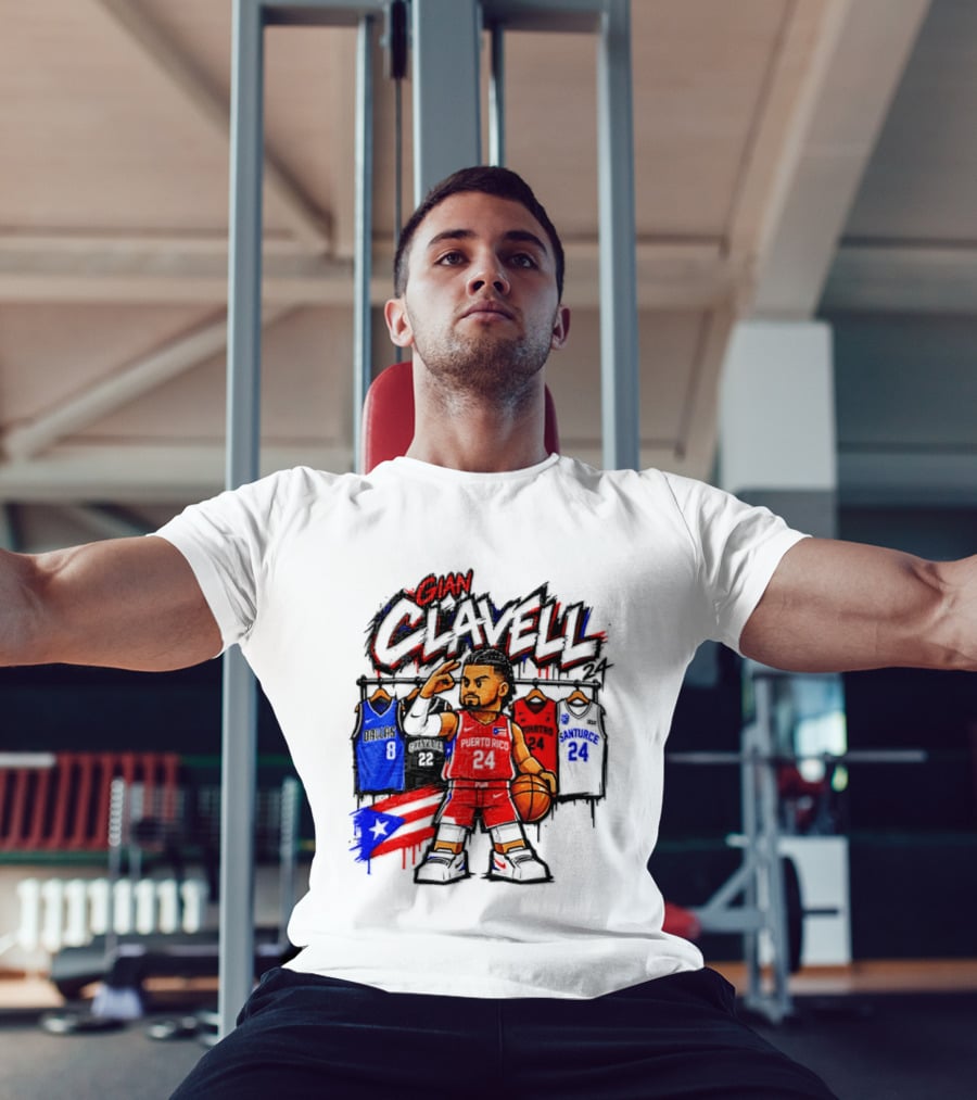 Gian Clavell Puerto Rico Basketball Cartoon With Jersey Collection And Flag T-Shirt