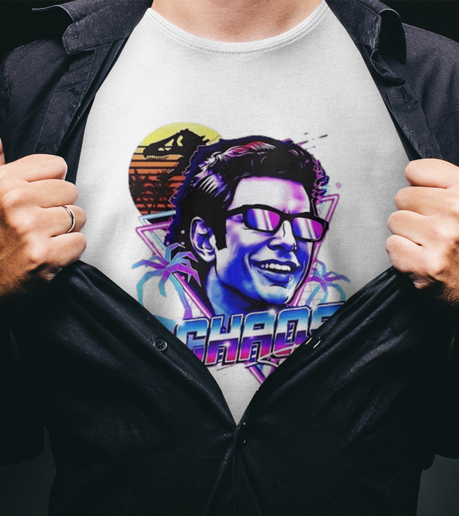 Jurassic Park Jeff Goldblum Chaos Theory Retro Neon T-Shirt