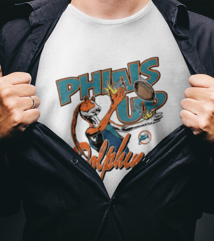 Phins Up Dolphins Jar Jar Binks Catching Football Miami Sports Fan T-Shirt