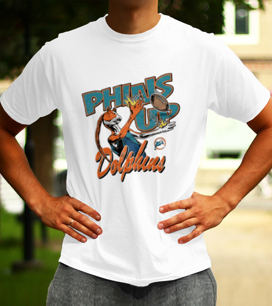 Phins Up Dolphins Jar Jar Binks Catching Football Miami Sports Fan T-Shirt