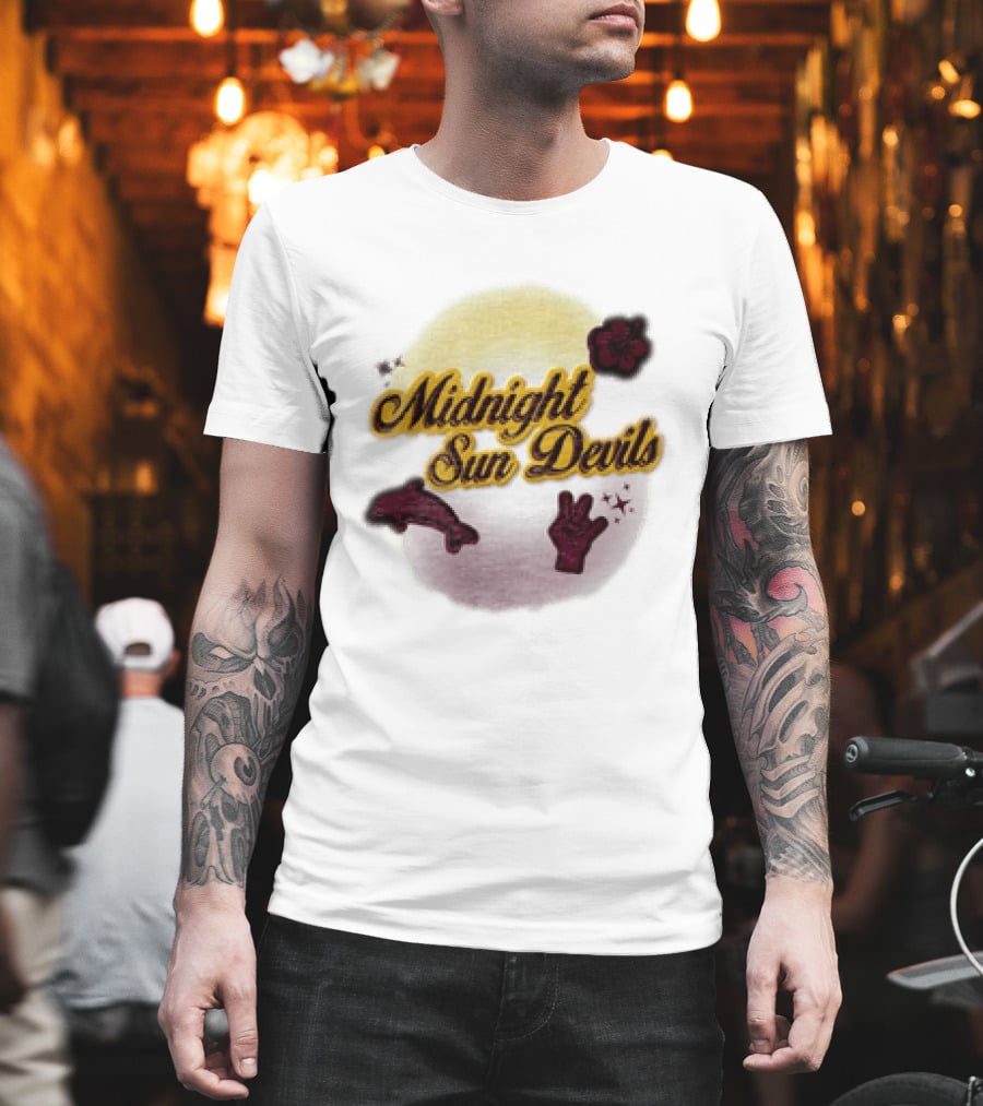 Midnight Sun Devils Hibiscus Flower Dolphin And Peace Sign T-Shirt