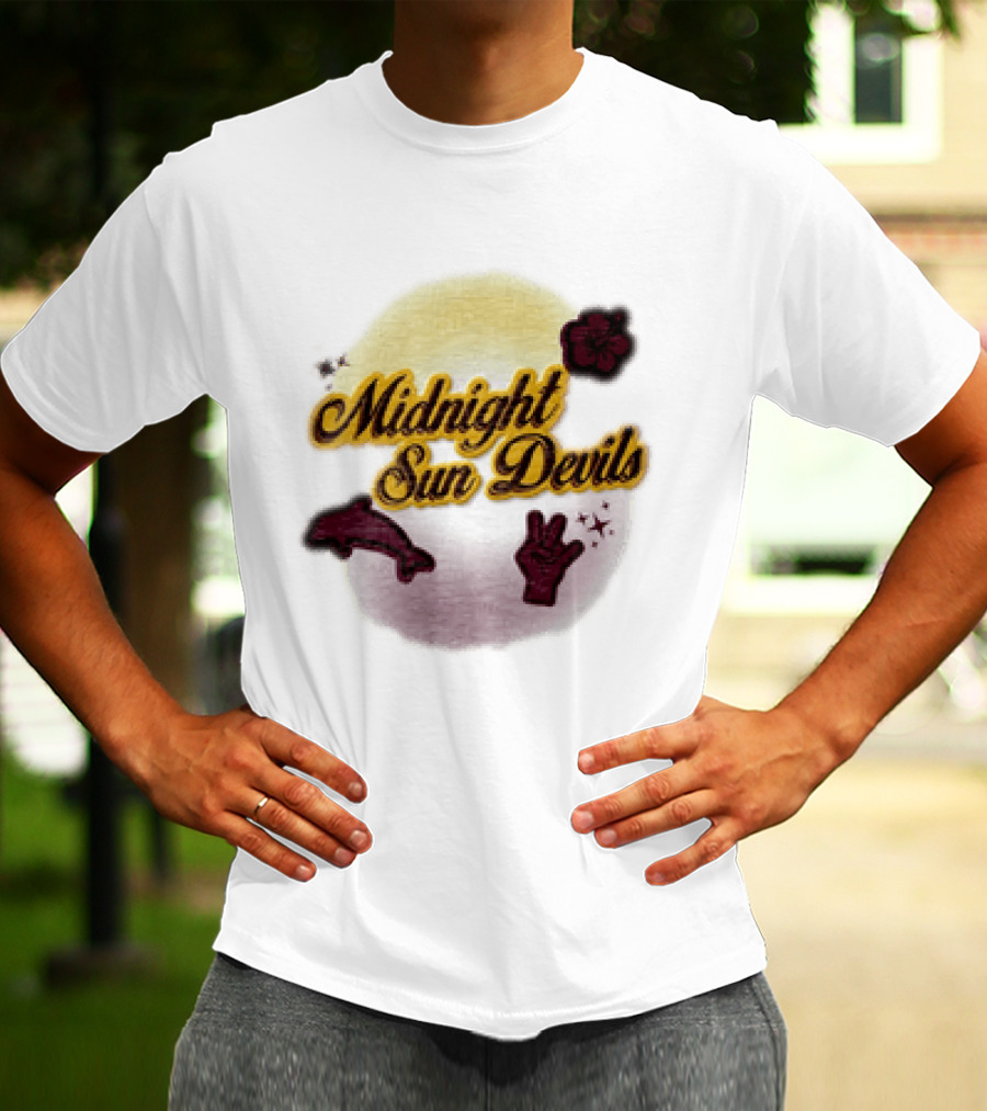 Midnight Sun Devils Hibiscus Flower Dolphin And Peace Sign T-Shirt