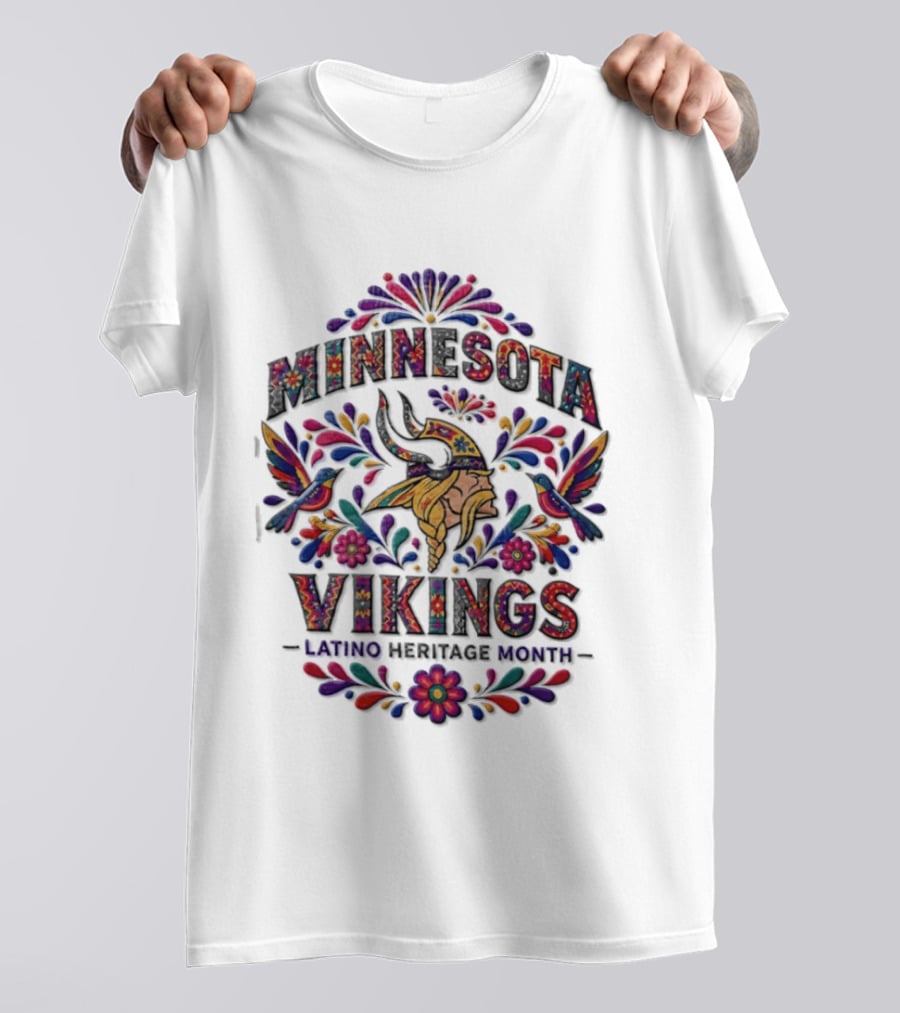 Minnesota Vikings Latino Heritage Month Viking Floral Hummingbird T-Shirt