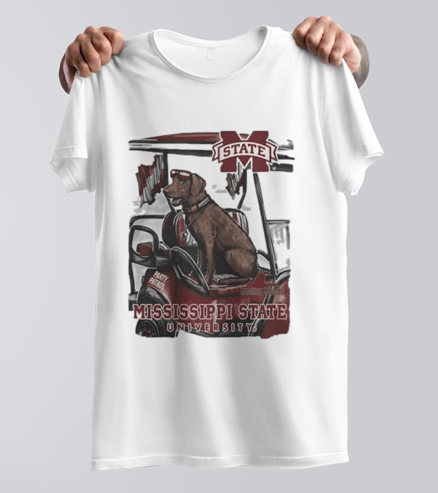 Mississippi State University Bulldogs Party Patrol Brown Lab Golf Cart T-Shirt