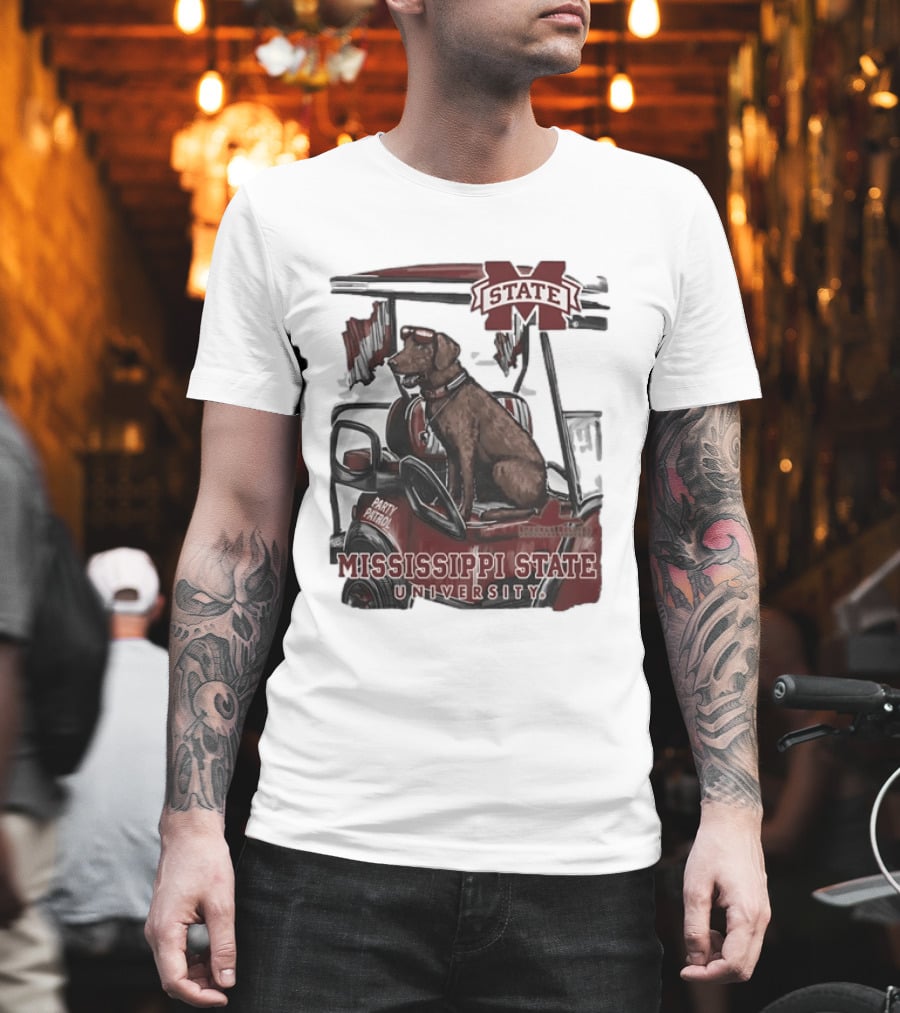 Mississippi State University Bulldogs Party Patrol Brown Lab Golf Cart T-Shirt