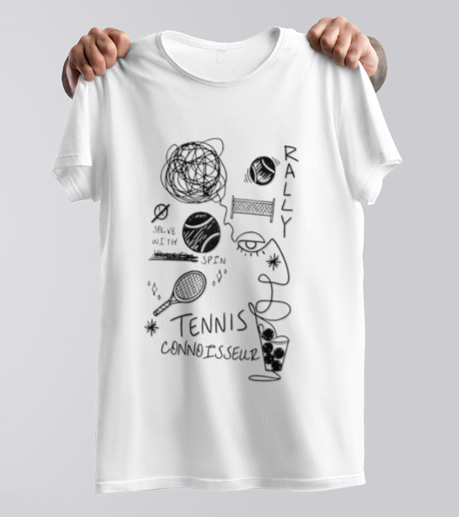 Rally Solve With Spin Tennis Connoisseur Racket Balls Net Face T-Shirt
