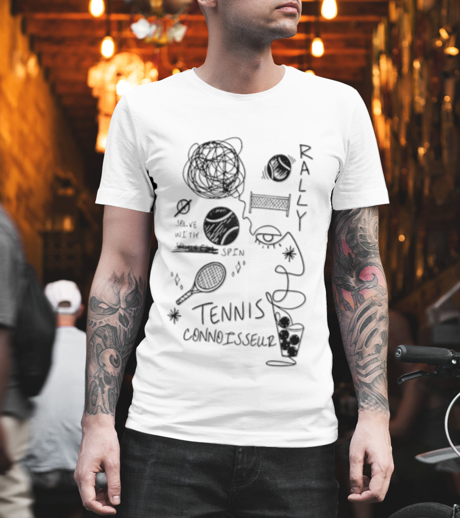 Rally Solve With Spin Tennis Connoisseur Racket Balls Net Face T-Shirt