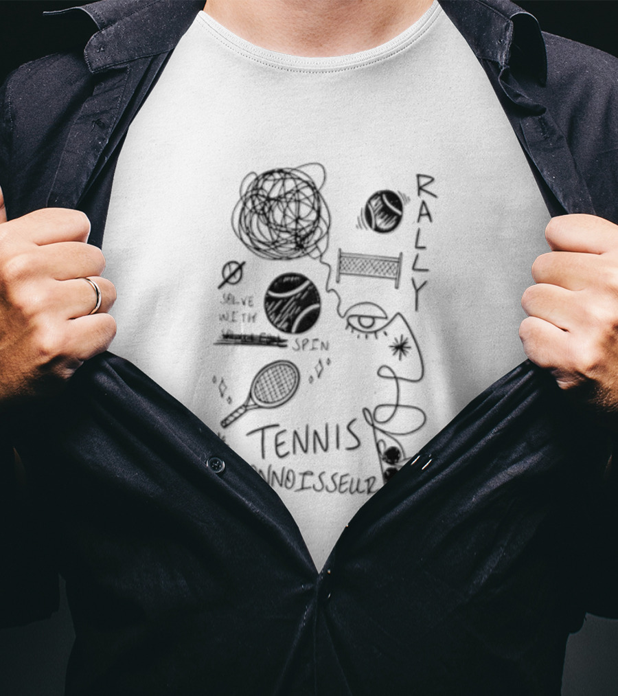 Rally Solve With Spin Tennis Connoisseur Racket Balls Net Face T-Shirt