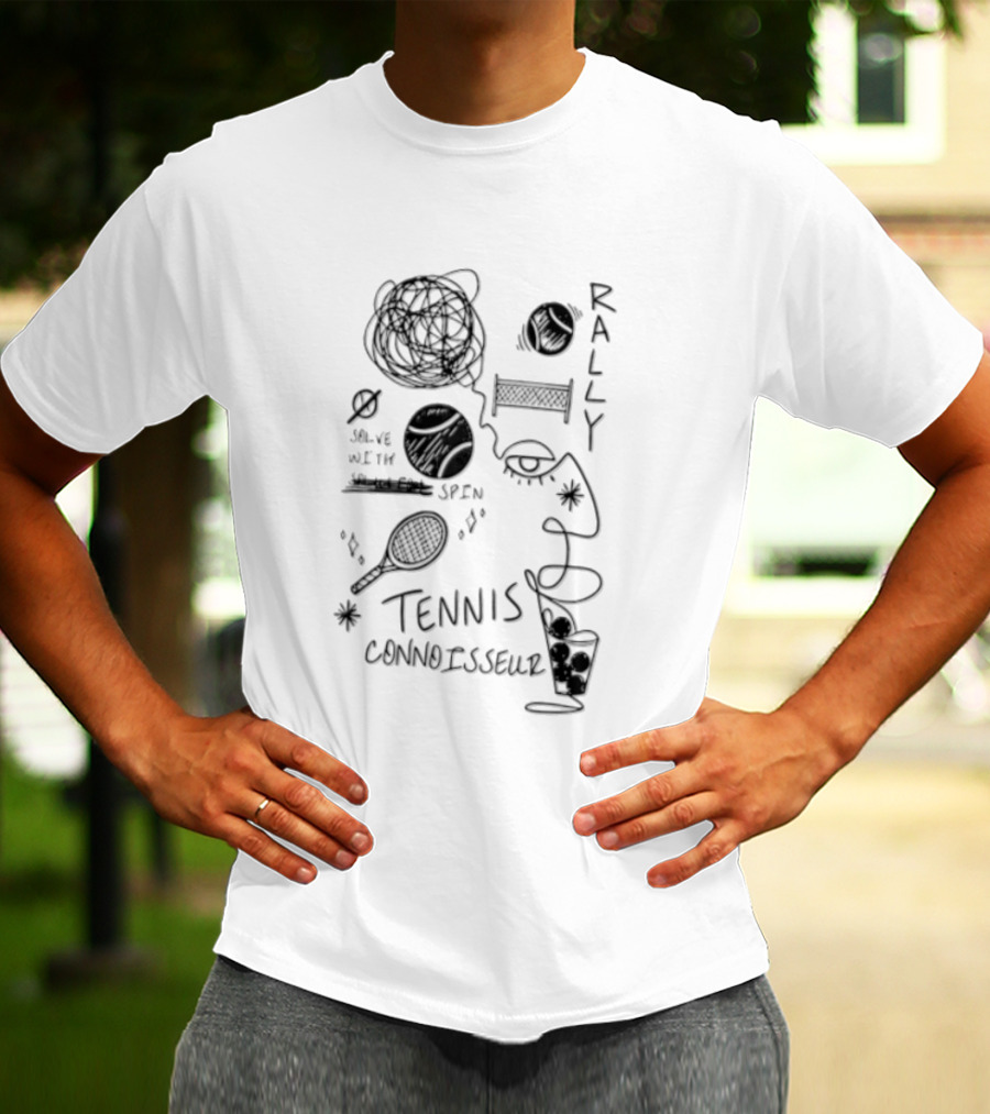Rally Solve With Spin Tennis Connoisseur Racket Balls Net Face T-Shirt