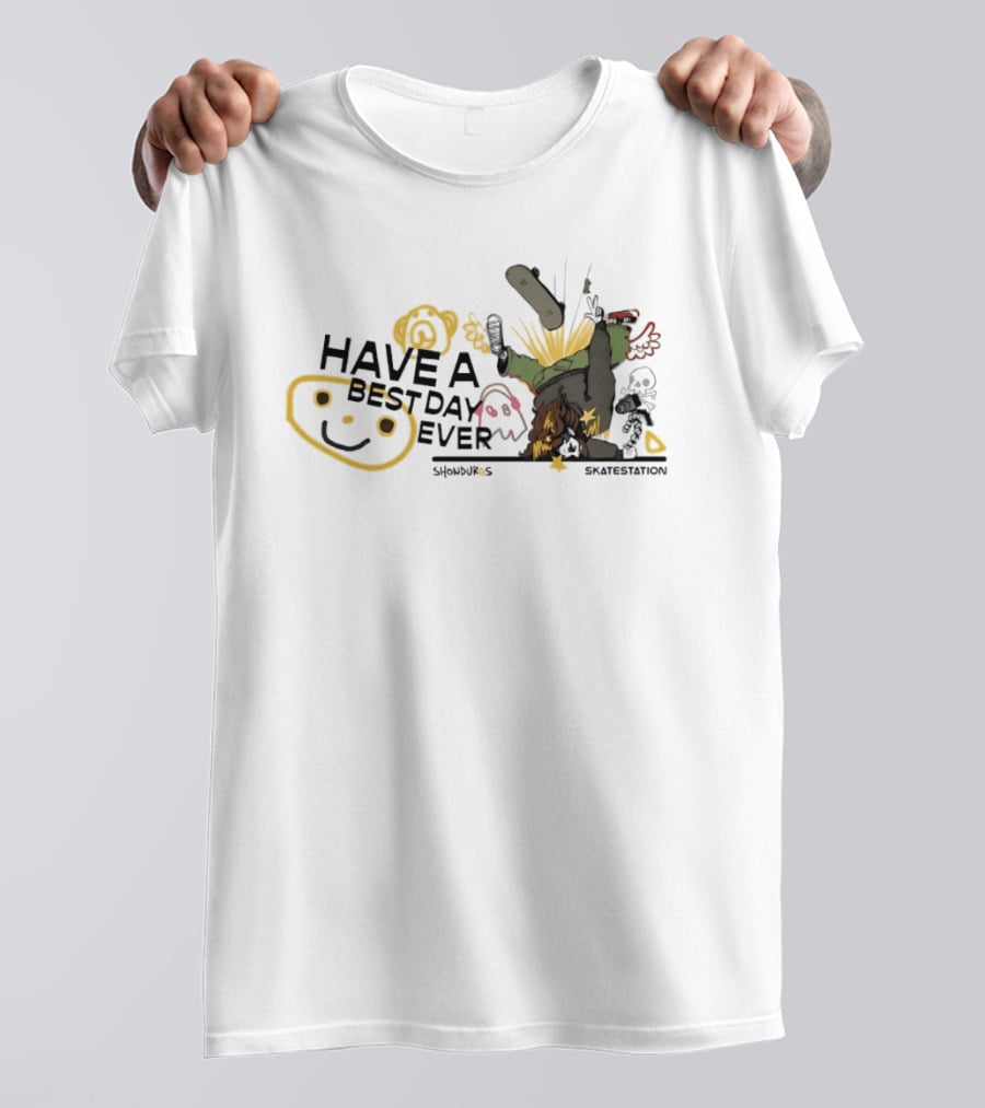 SHONDUROS Have A Best Day Ever Skatestation Smiley Skateboarding T-Shirt
